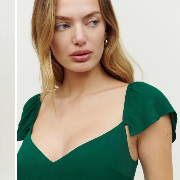 NWT Reformation Baxley Emerald Heart Shaped Neck Green  Fitted Dress Sz 4 US - Picture 6 of 9